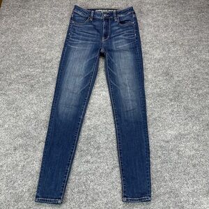American Eagle Super Hi-Rise Jeggings 2R Dark Indigo Skinny Stretch Distressed
